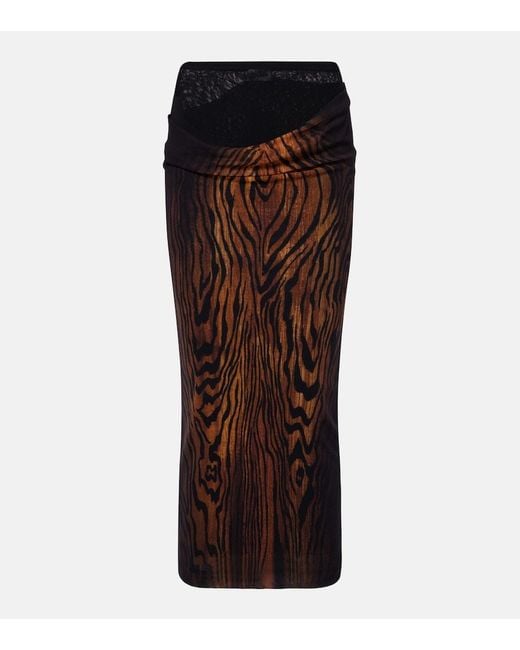 Jean Paul Gaultier Brown Wood Trompe L'Oil Tulle Midi Skirt