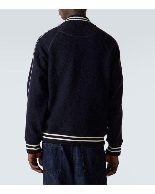 Wales Bonner Blue October Embroidered Wool Varsity Jacket for men