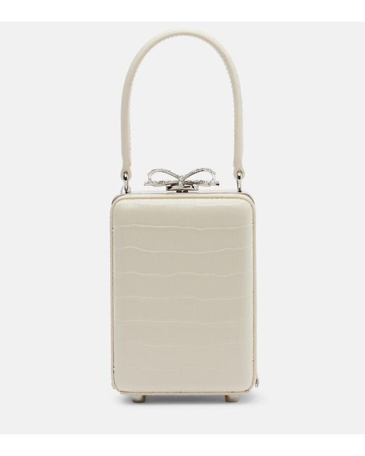 Self-Portrait Natural Micro Croc-Effect Embellished Leather Tote Bag