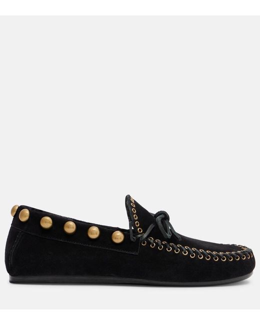 Isabel Marant Black Verzierte Loafers Fitza Aus Veloursleder