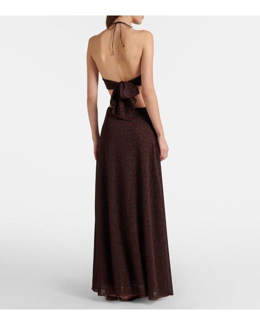 Oseree Purple Lumiere Cutout Halterneck Maxi Dress