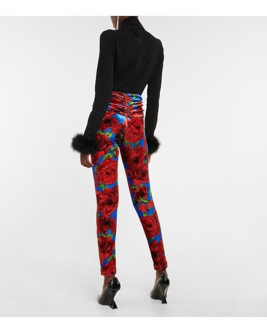 Magda Butrym Red Floral Velvet Leggings