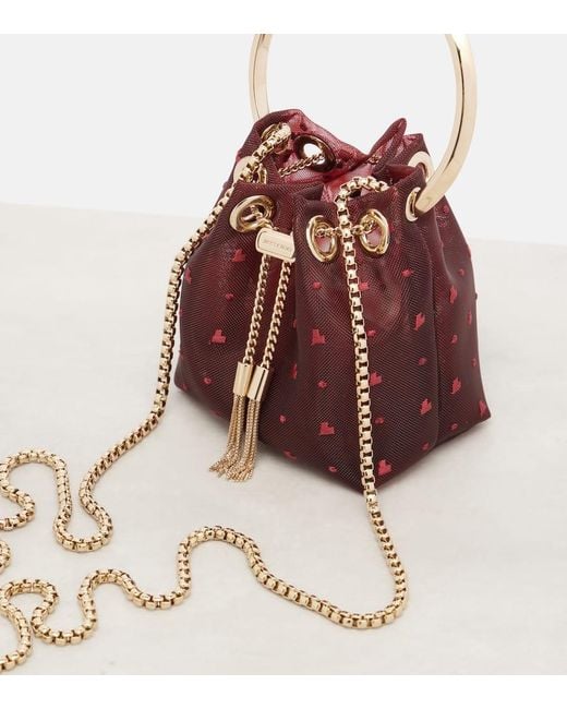 Jimmy Choo Red Bon Bon Micro Mesh Bucket Bag