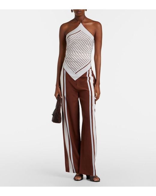 Sir White Marais Striped Halterneck Silk Top