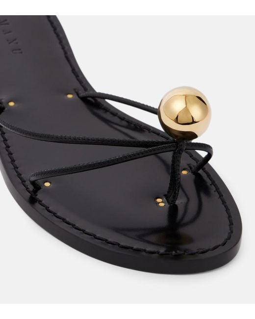Amanu Black Malawi Embellished Leather Thong Sandals
