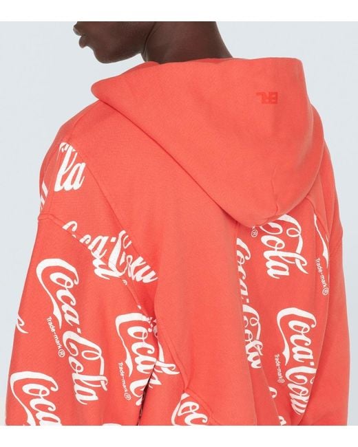 ERL Red Printed Cotton Hoodie for men