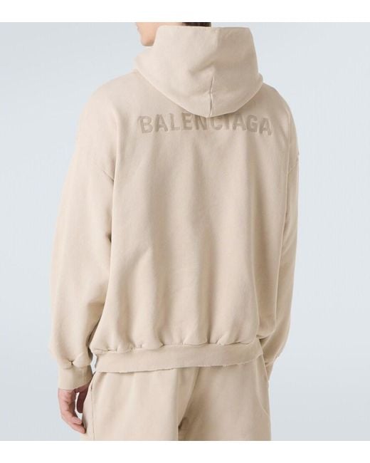 Balenciaga Natural Logo Cotton Fleece Hoodie for men
