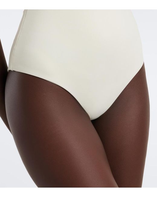 Magda Butrym White Floral-Applique Gathered Swimsuit