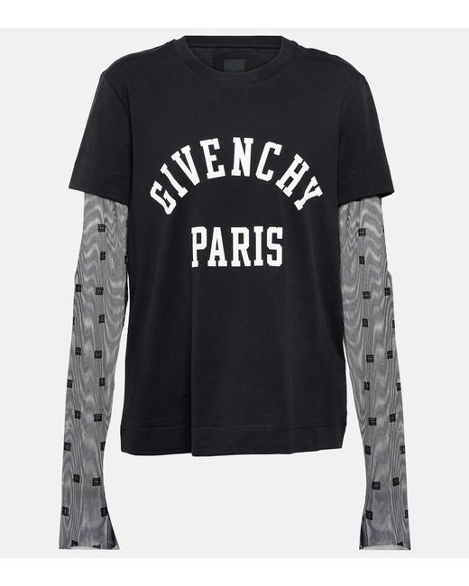 Givenchy Logo Cotton And Tulle T-shirt in Black | Lyst