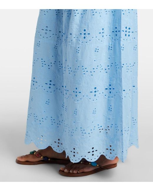 Melissa Odabash Blue Sophie Broderie Anglaise Cotton Maxi Dress