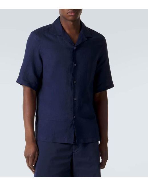 Brunello Cucinelli Blue Linen Shirt for men