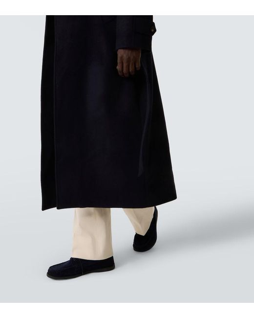 Saman Amel Blue Belted Wool Overcoat for men