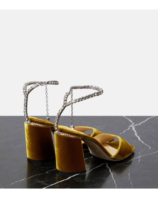Jimmy Choo Brown Saeda Embellished Velvet Sandals
