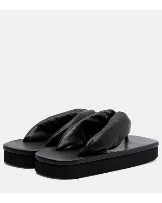 Rick Owens Black Leather Platform Thong Sandals
