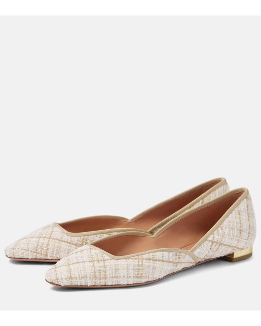 Aquazzura Natural Maia Tweed Ballet Flats