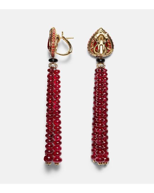 Marina B Red Lupa 18Kt Drop Earrings With Gemstones And Diamonds