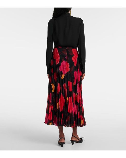 Erdem Red Floral Print Pleated Skirt