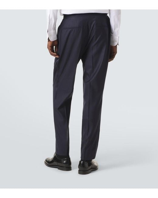Brunello Cucinelli Blue Wool And Silk Straight Pants for men