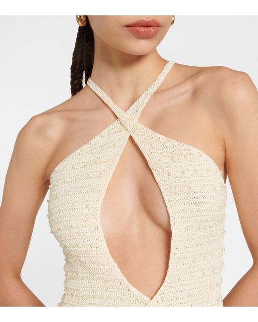 AYA MUSE Natural Veluti Embellished Crochet Maxi Dress