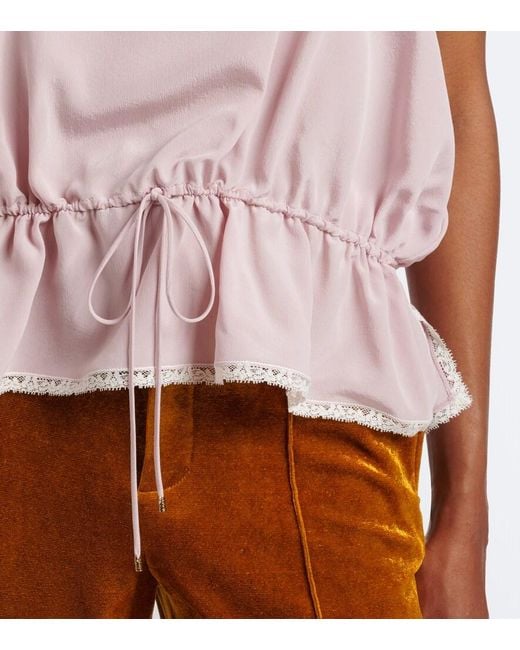Chloé Pink Lace-Trimmed Silk Crepe De Chine Camisole