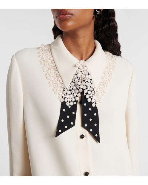 Valentino Natural Cady Couture Lace-Trimmed Midi Dress