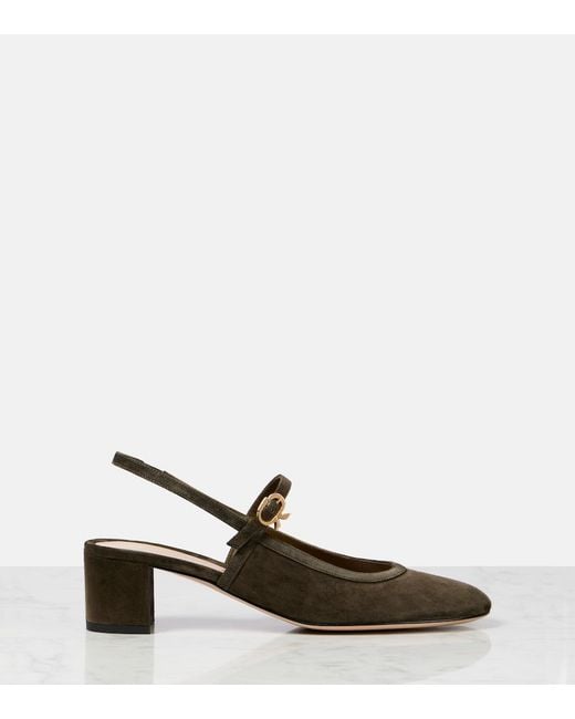 Gianvito Rossi Brown Leather-Trimmed Suede Slingback Pumps
