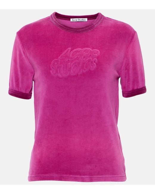 Acne Pink Logo-embossed Cotton-blend T-shirt