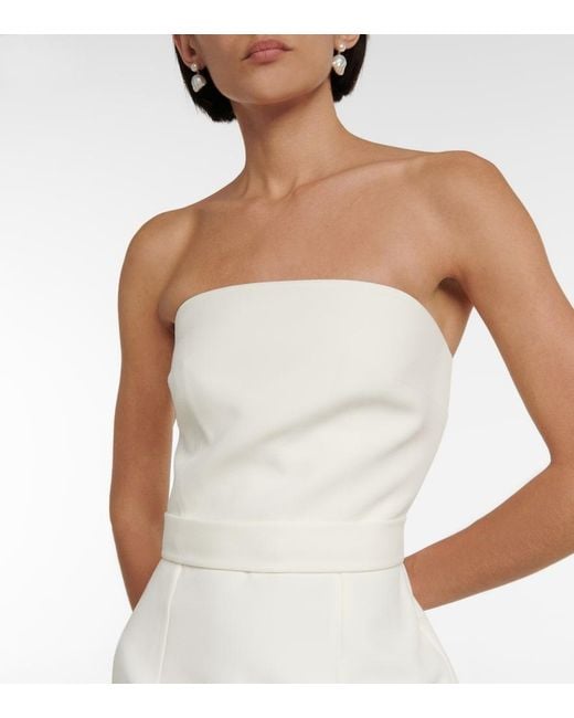 Safiyaa White Bridal Feather-trimmed Crepe Midi Dress