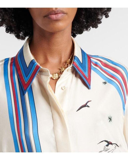 ALÉMAIS Blue Printed Silk Satin Shirt