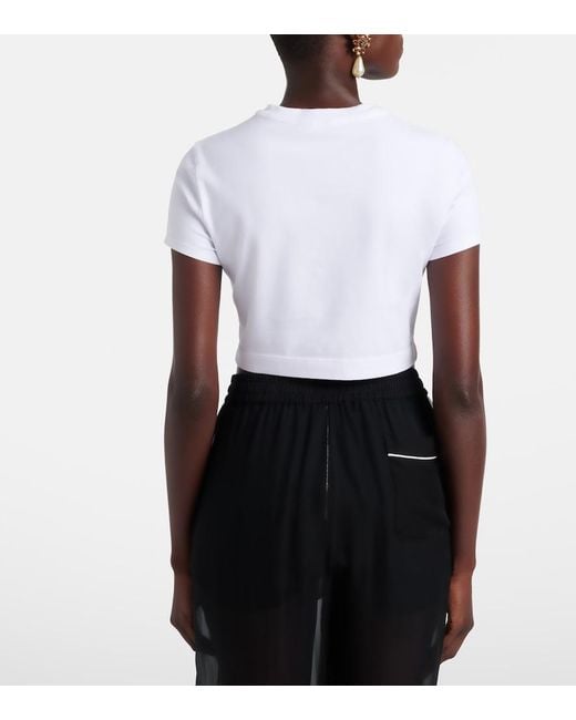 Dolce & Gabbana White Logo Cropped Cotton-Blend Jersey T-Shirt