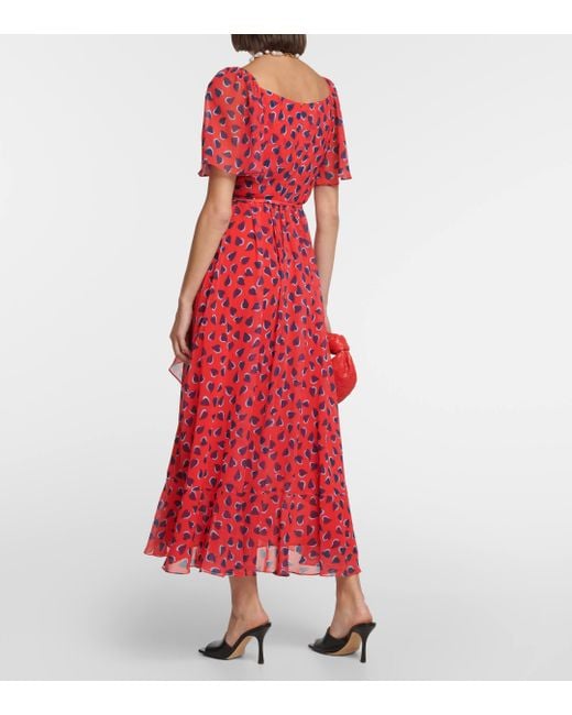 Robe mi-longue à imprimé cœurs Carolina Herrera en coloris Red