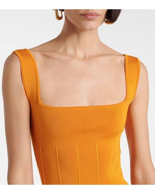 Galvan Yellow Atalanta Knitted Midi Dress