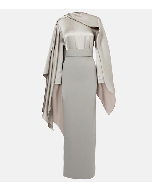 Solace London Gray Rosalia Draped Satin-Trimmed Gown