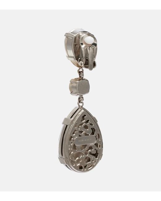 Dolce & Gabbana White Crystal-Embellished Clip-On Earrings