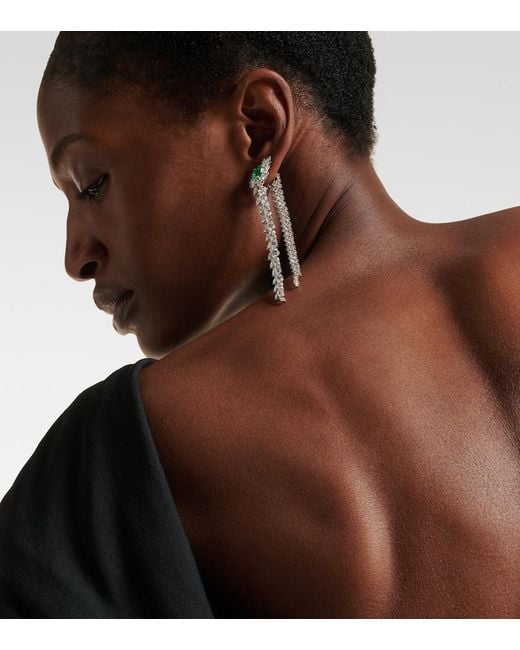 YEPREM White Reign Supreme 18Kt Drop Earrings With Diamonds And Emeralds