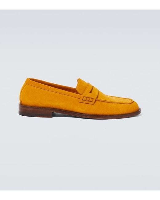 Manolo Blahnik Orange Perry Suede Penny Loafers for men