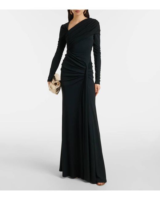 Carolina Herrera Black Draped Jersey Gown