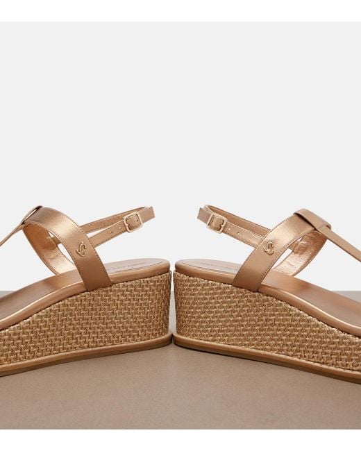 Jimmy Choo Brown Theia Metallic Leather Wedge Sandals