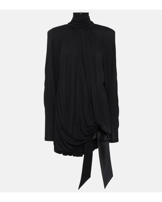 Saint Laurent Black Draped Crepe Mini Dress