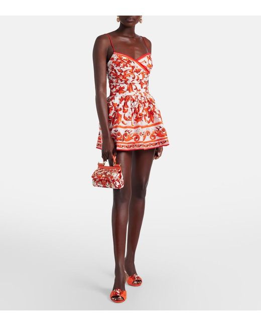 Dolce & Gabbana Red Majolica Printed Cotton Poplin Minidress