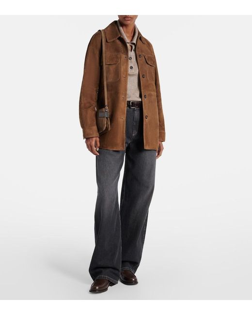 Brunello Cucinelli Brown Belted Suede Field Jacket
