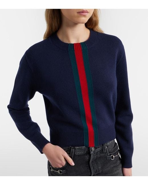Pullover Web Stripe di Gucci in Blue