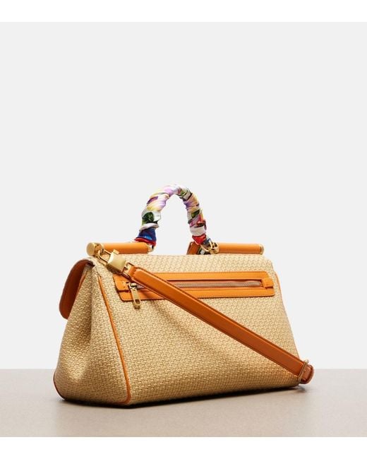 Dolce & Gabbana Brown Sicily Small Raffia Top-Handle Bag