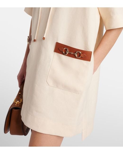 Gucci Natural Minikleid Horsebit Aus Leinen-Canvas
