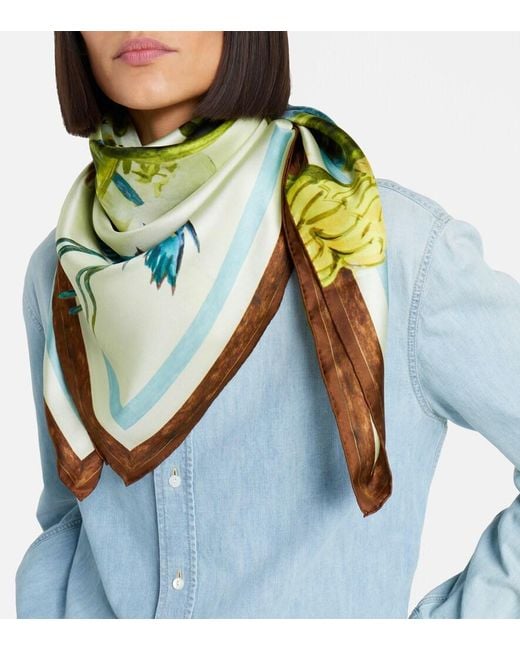 ALÉMAIS Green Printed Silk Satin Scarf