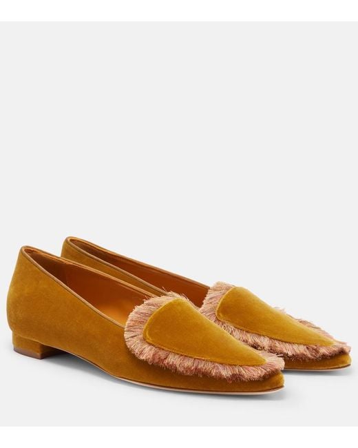 Manolo Blahnik Brown Agofran Fringed Velvet Loafers
