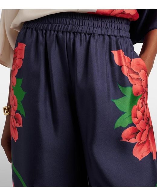 LaDoubleJ Blue Floral Silk Palazzo Pants