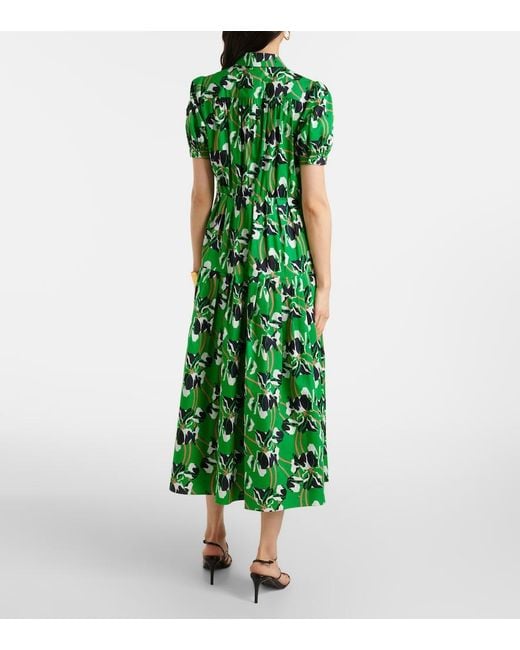 Diane von Furstenberg Green Jonah Printed Cotton Maxi Dress