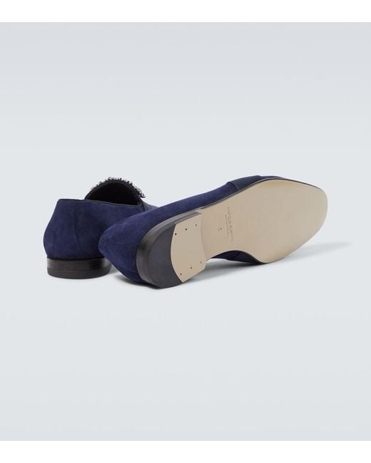 Manolo Blahnik Blue Carlton Embellished Suede Loafers for men