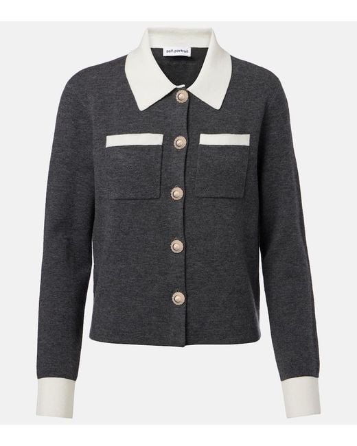 Self-Portrait Black Wool-Blend Cardigan